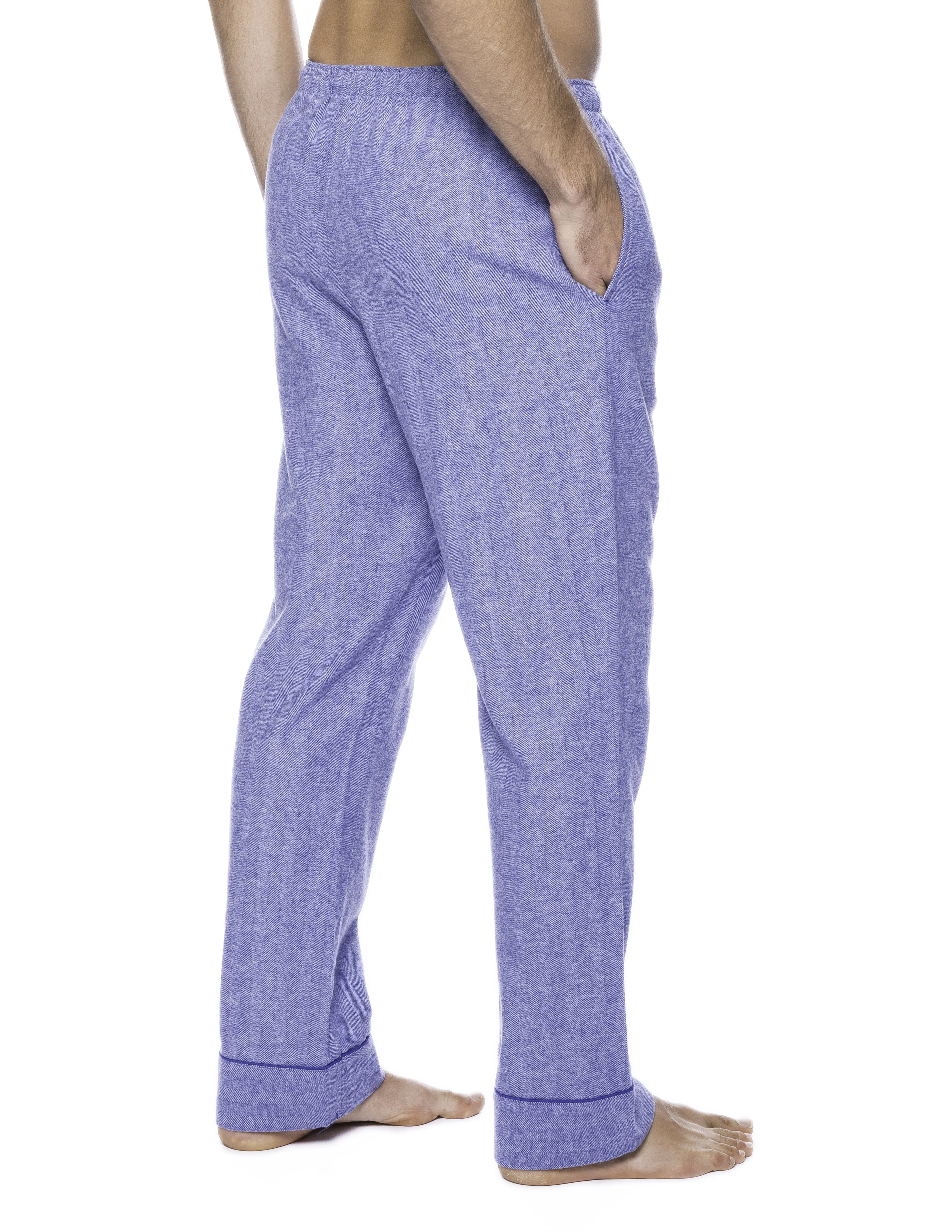 Mens Gingham 100% Cotton Flannel Lounge Pants - Herringbone Blue