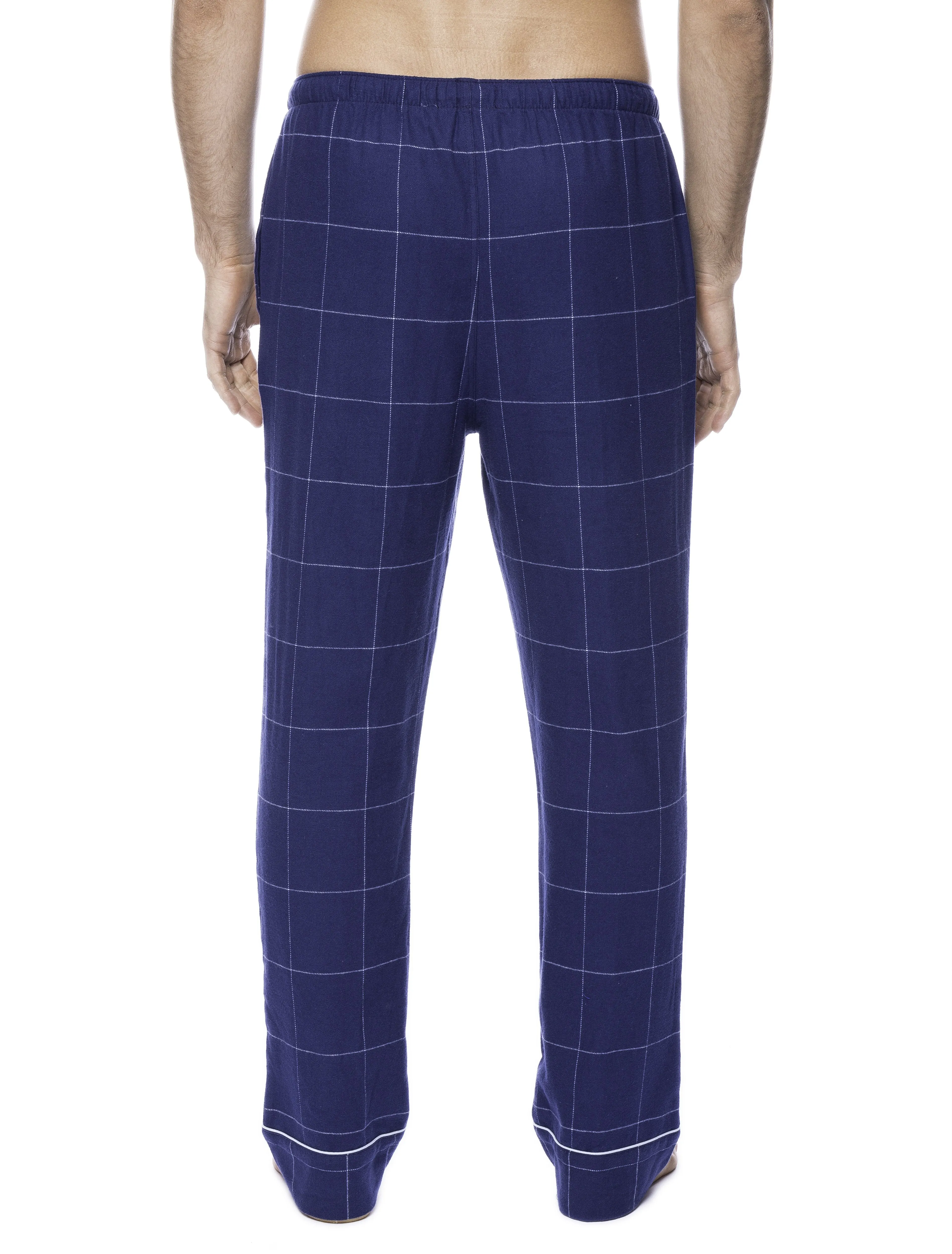 Mens Gingham 100% Cotton Flannel Lounge Pants - Windowpane Checks Dark Blue