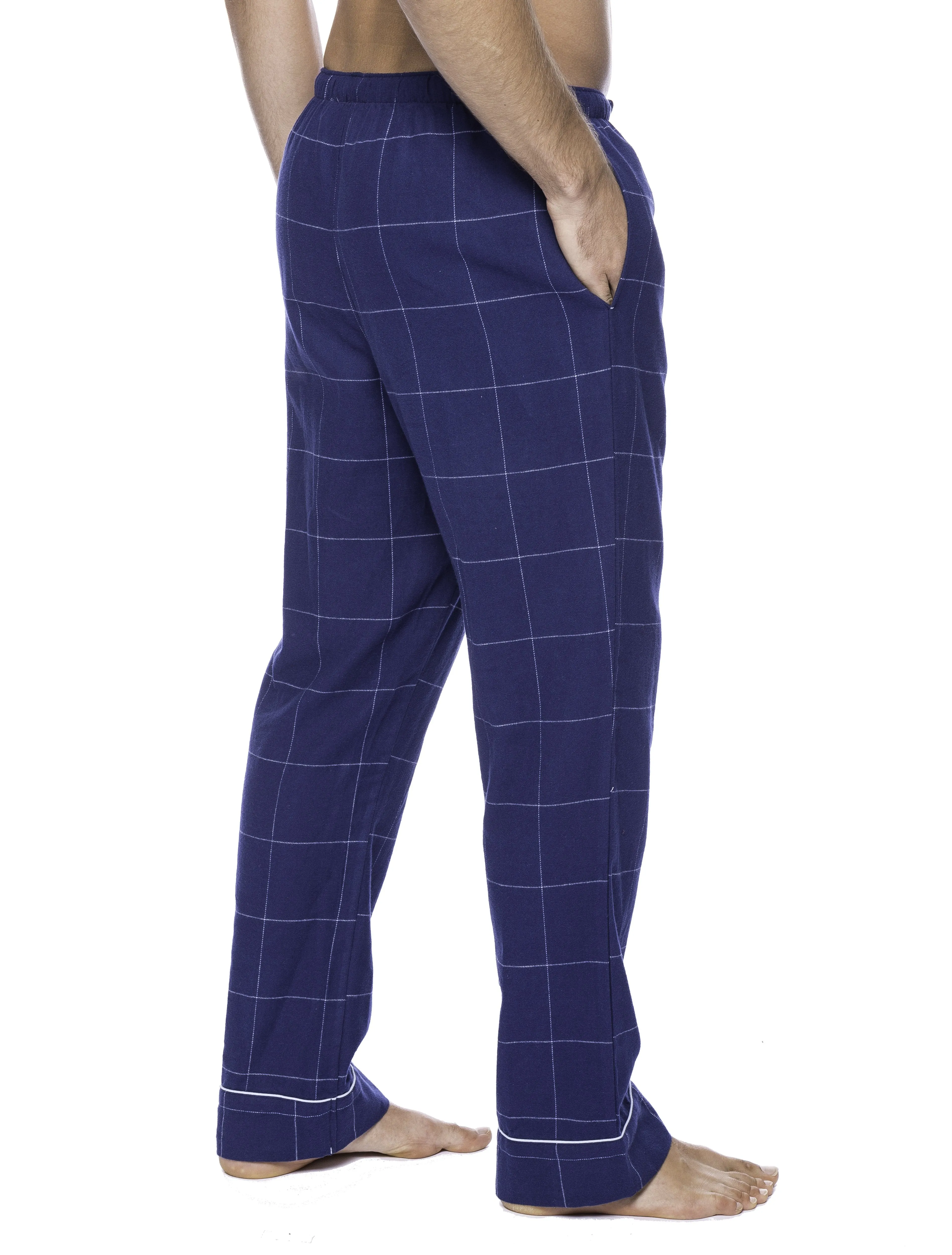 Mens Gingham 100% Cotton Flannel Lounge Pants - Windowpane Checks Dark Blue