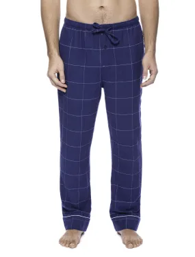 Mens Gingham 100% Cotton Flannel Lounge Pants - Windowpane Checks Dark Blue