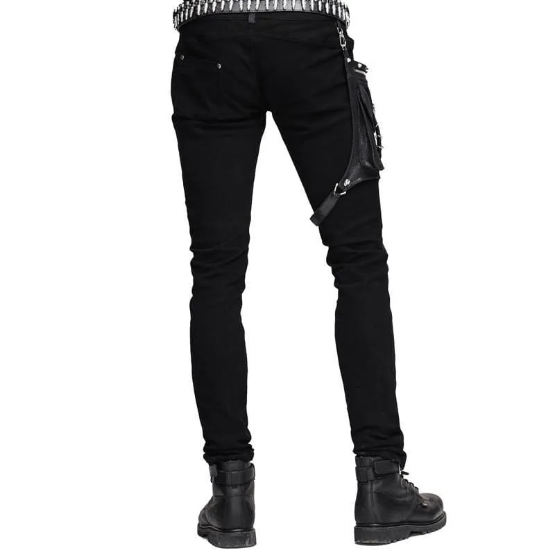 Men's Punk Style Trousers With Faux Leather Patches