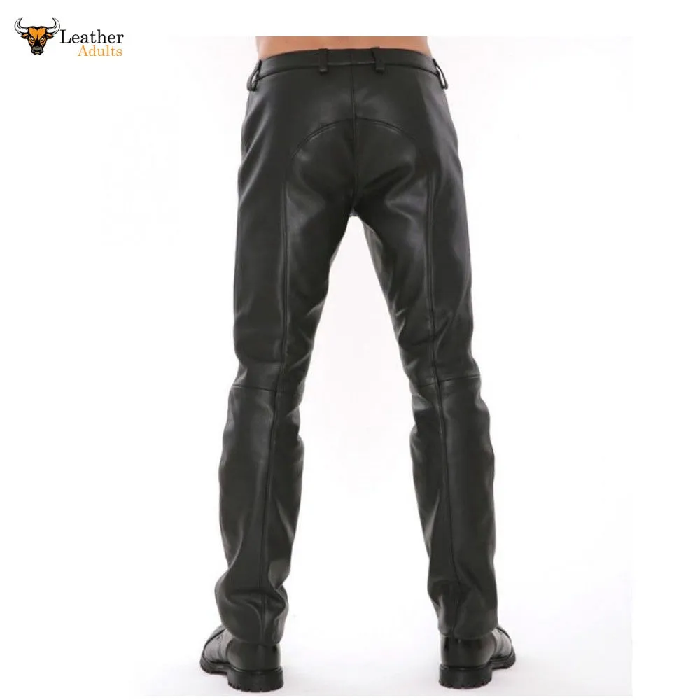 Men's Real Leather Bikers Pants Leather Pants With Detachable Front Codpiece