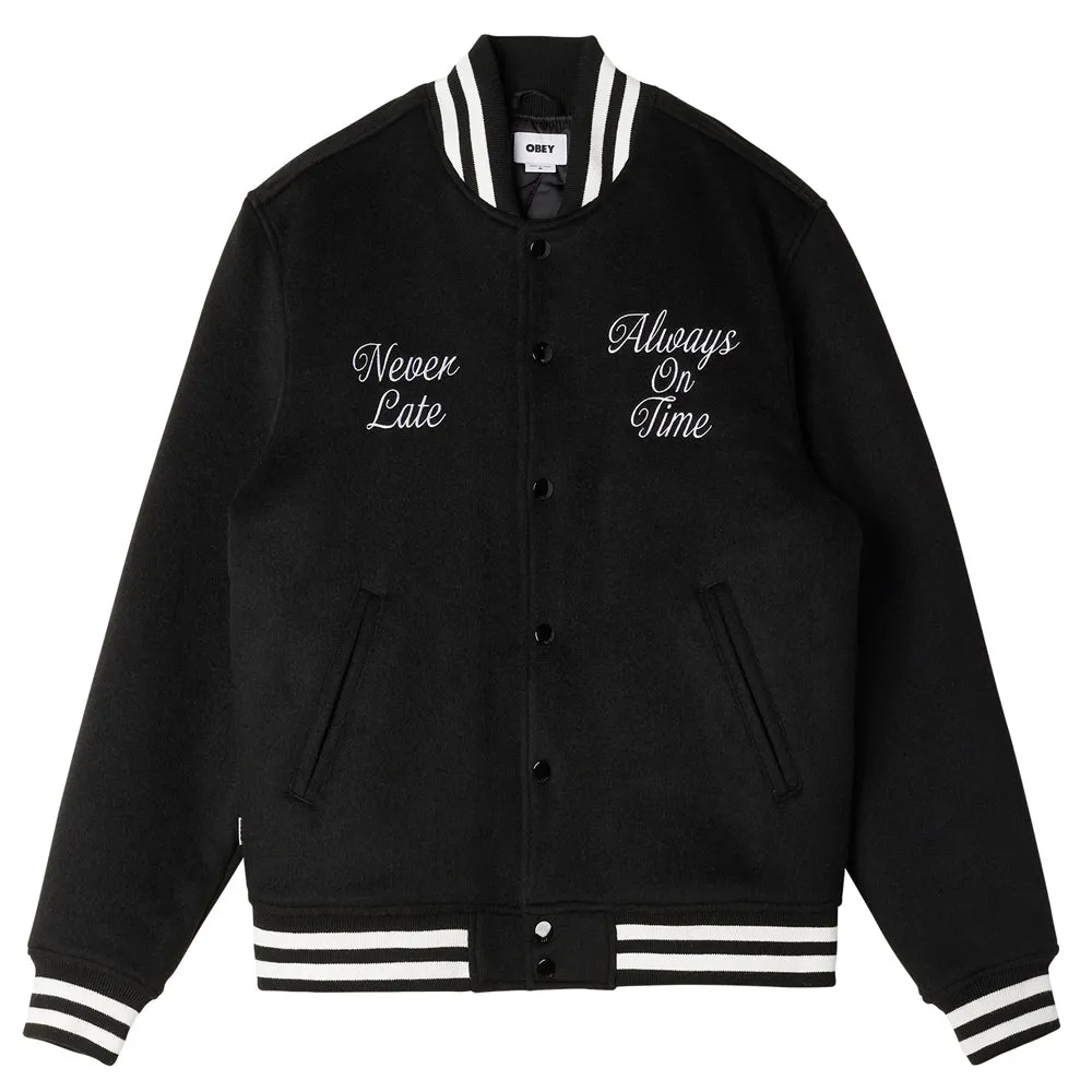 OBEY TIME VARSITY JACKET // BLACK