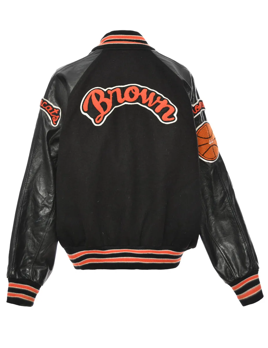 Orange & Black Virgil Brown Applique Design Varsity Jacket - L