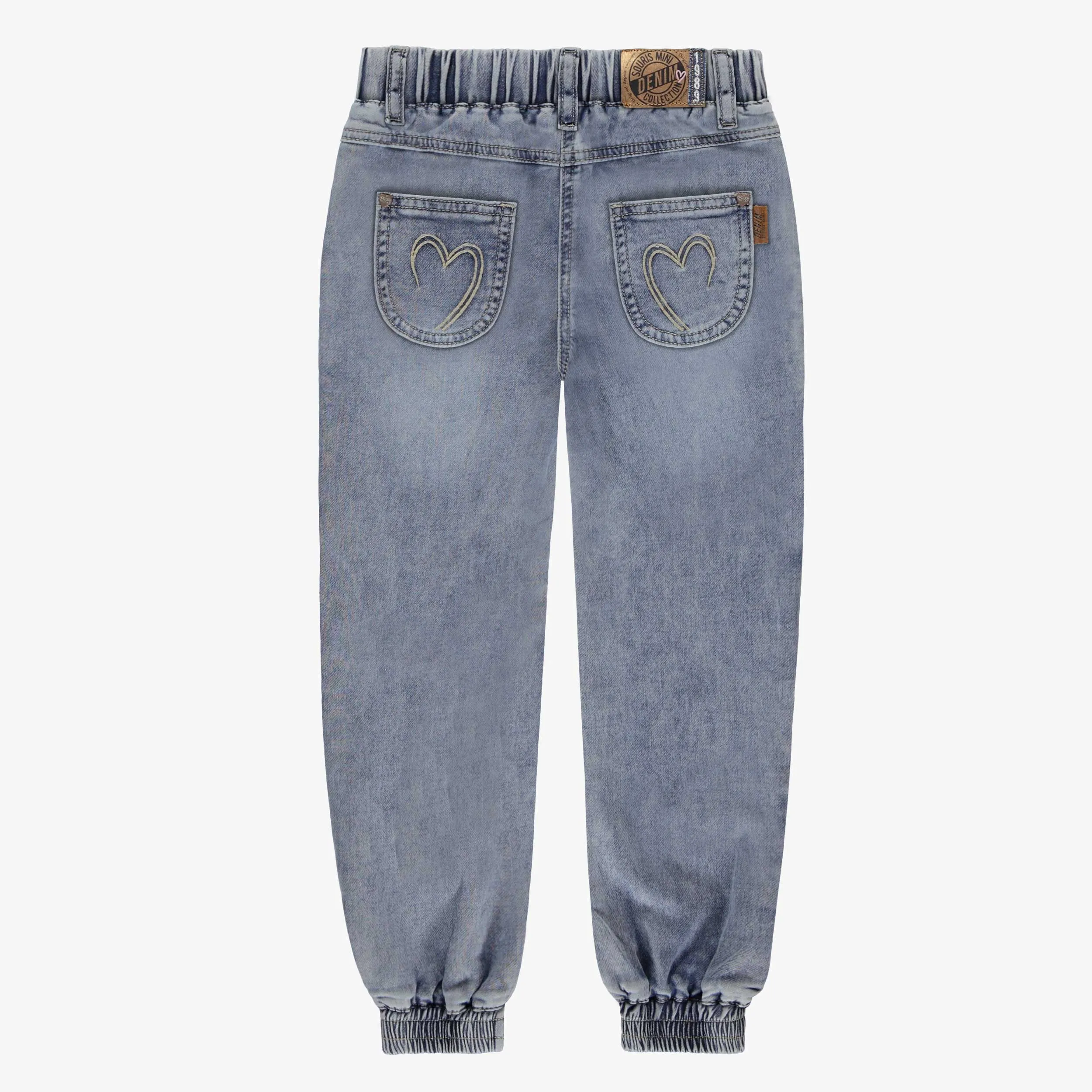 Pantalon en denim bleu moyen avec broderies, enfant || Medium blue denim pants with embroidery, child