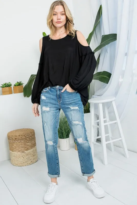 PLS COLDSHOULDER CASUAL BLOUSES TOP