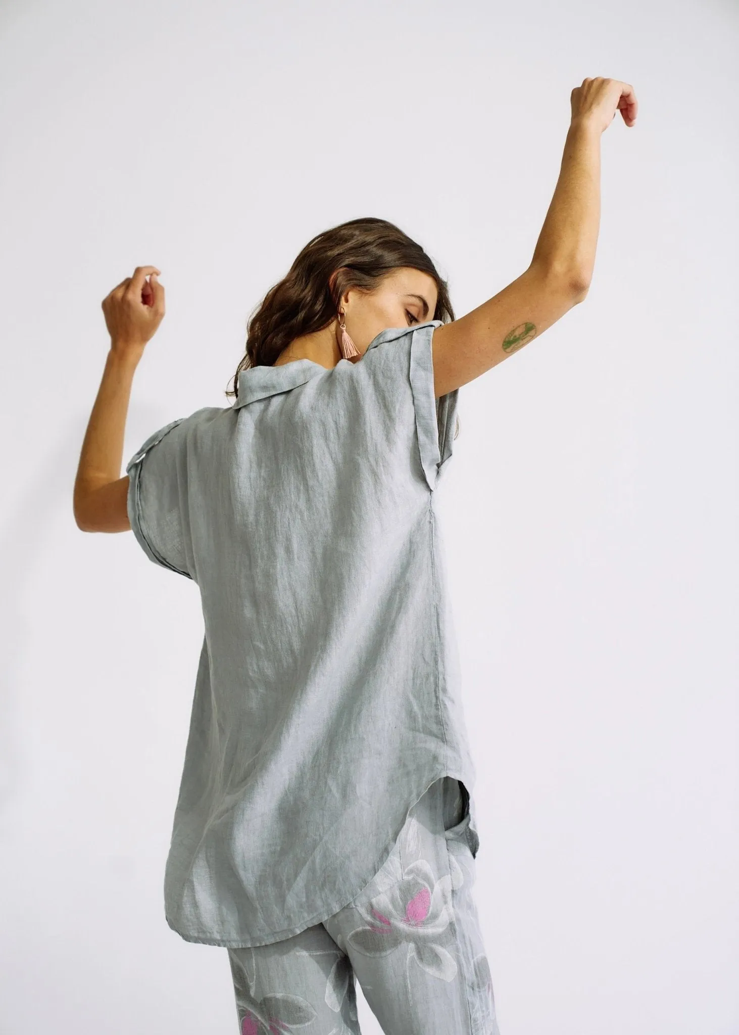 Pure Linen Italian Shirt in Pearl Grey