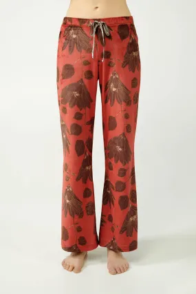 Red Nova Velvet Lily Print Pants By Vamp - S-3XL