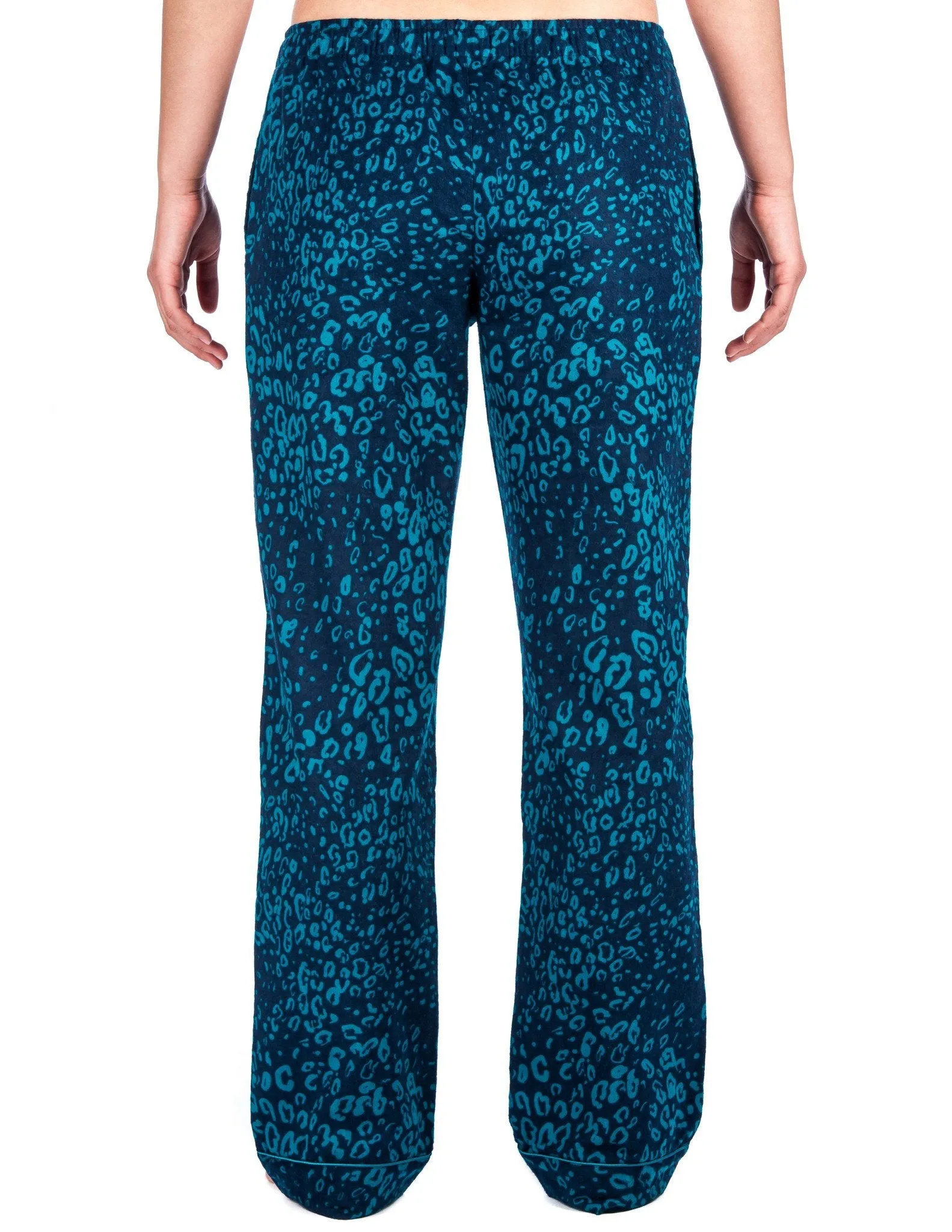 Relaxed Fit Womens 100% Cotton Flannel Lounge Pants - Leopard Blue