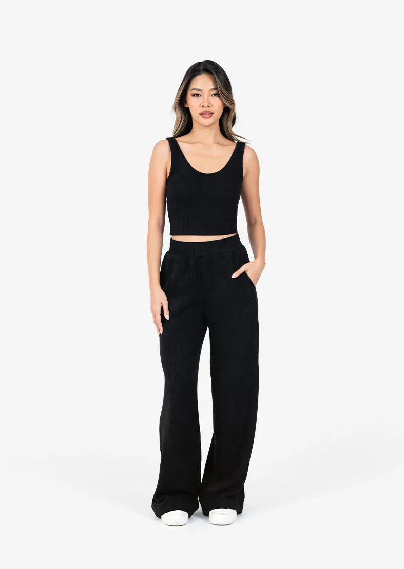 Rib Knit Lounge Palazzo Pant Black