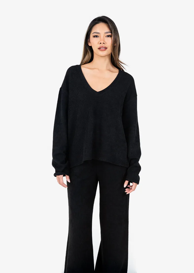 Rib Knit Lounge Palazzo Pant Black