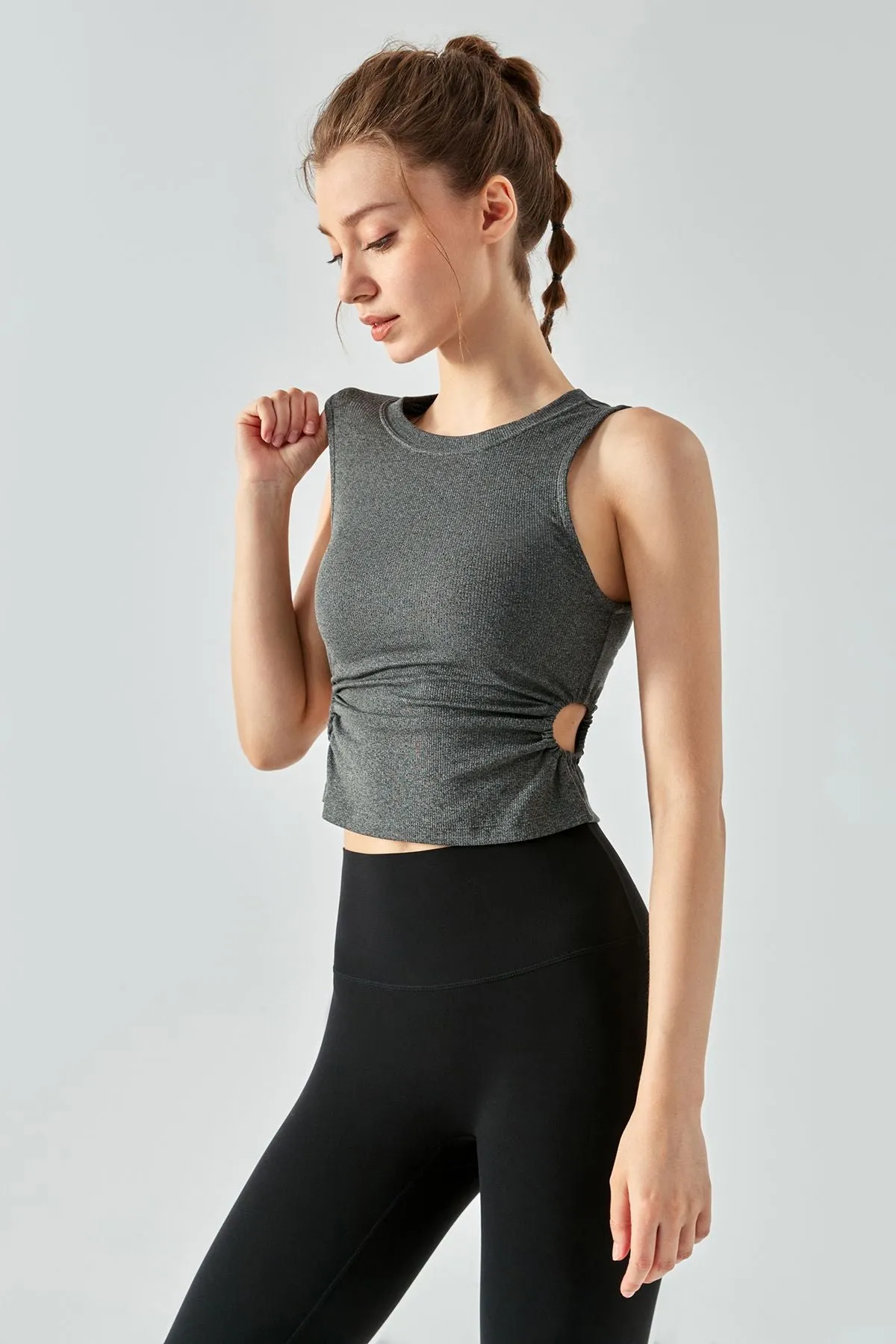 Ribbed Crop Tank Tops Side Cutout