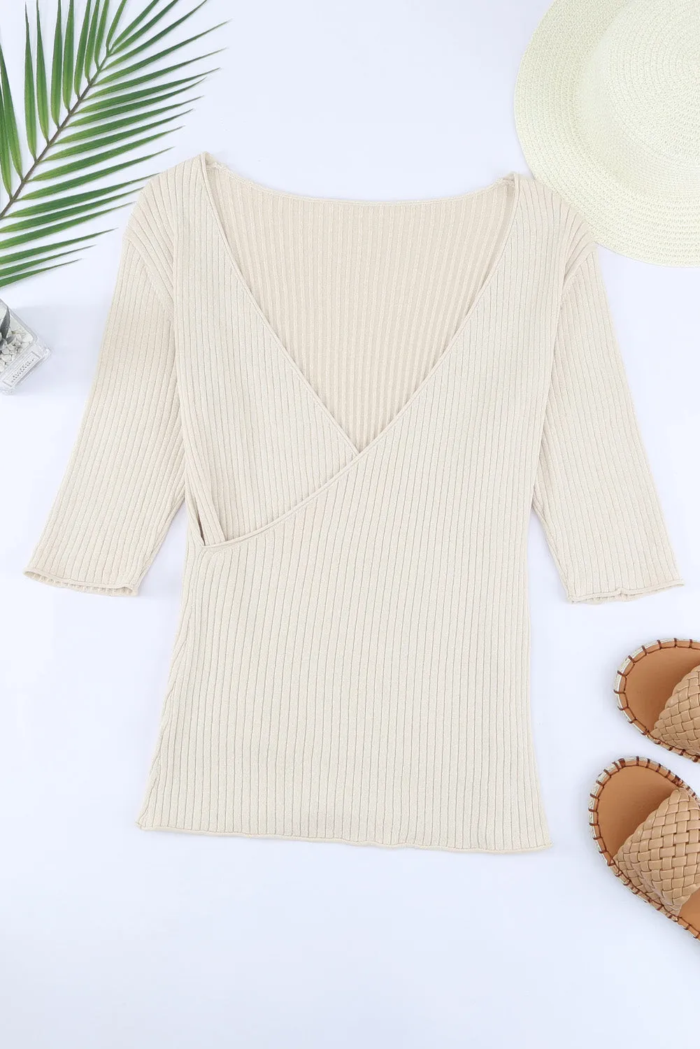 Ribbed Surplice Knit Top