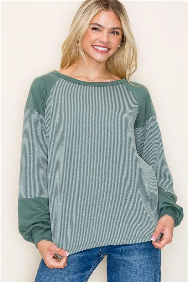 Sage Rileigh Ribbed Top