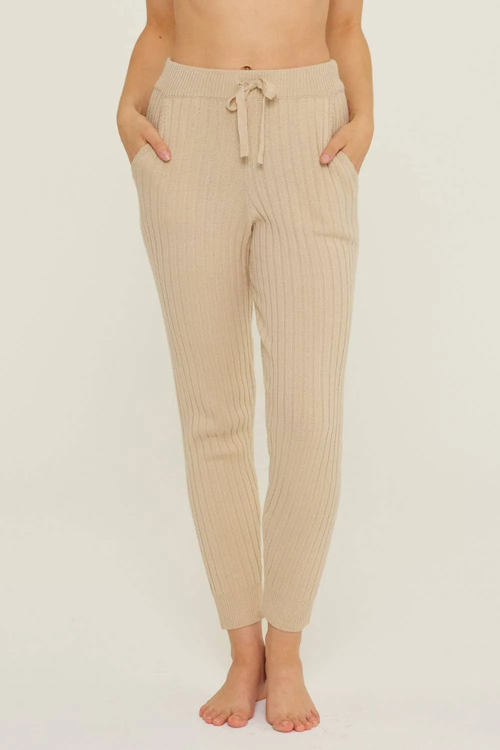 Taupe Ribbed Knit Jogger Pants