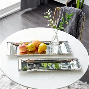 The Novogratz White Stainless Steel Metal Living Room Decor Tray, Set of 2 25", 22"W