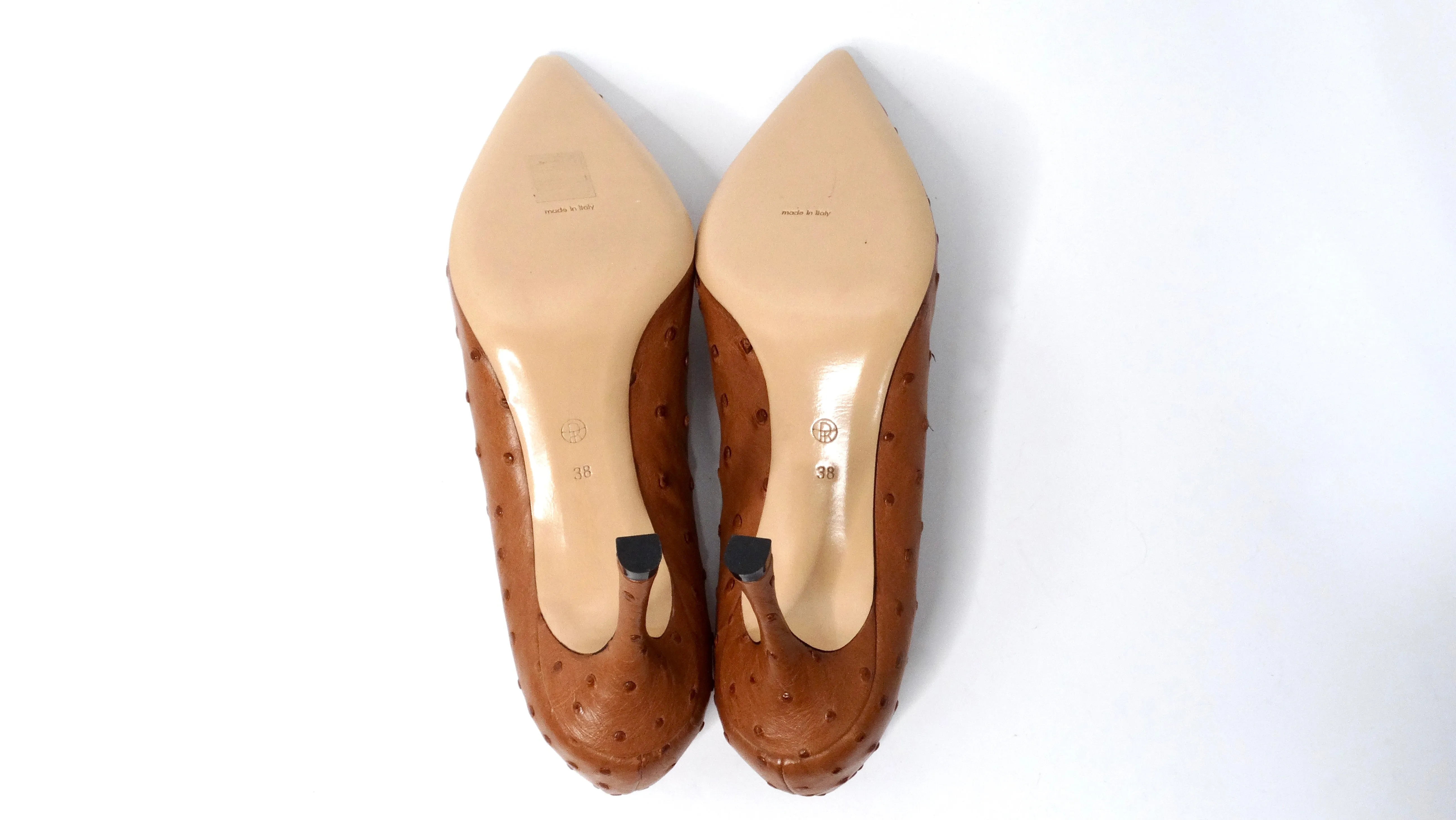 The Row Brown Ostrich Embossed Leather Pumps