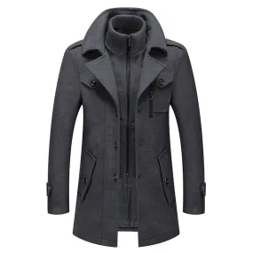 West Louis™ Business Double Collar Windbreaker Woolen Pea Coat