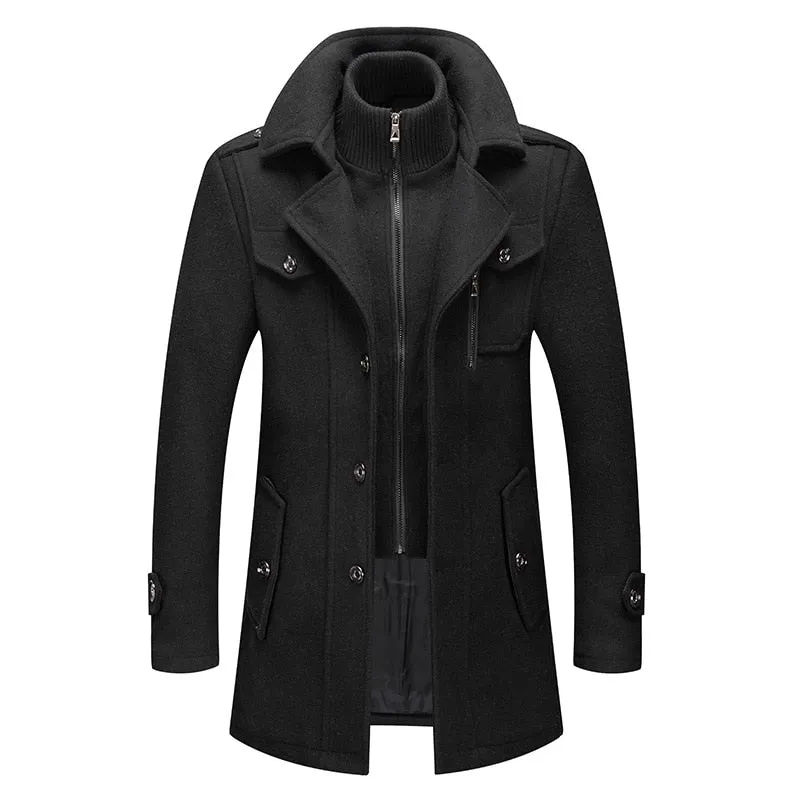 West Louis™ Business Double Collar Windbreaker Woolen Pea Coat