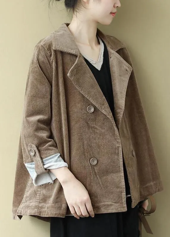 Women Notched Fine Spring Coats Blouses Khaki Loose Outwear