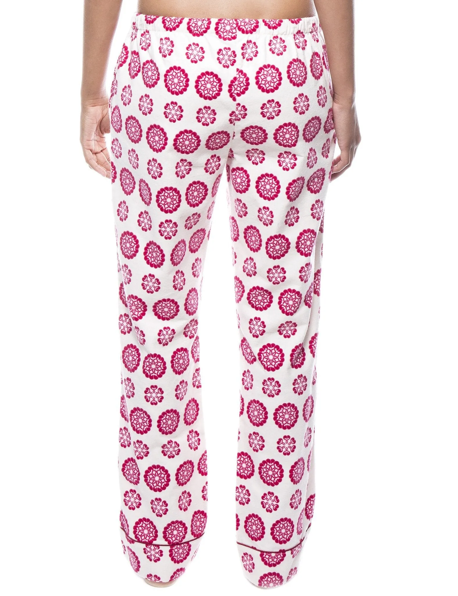 Womens 100% Cotton Flannel Lounge Pants - Mandala Cream/Red