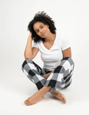 Women's Black & White Plaid Flannel Pants