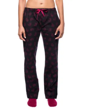 Womens Premium 100% Cotton Flannel Lounge Pants - Hearts Black/Red