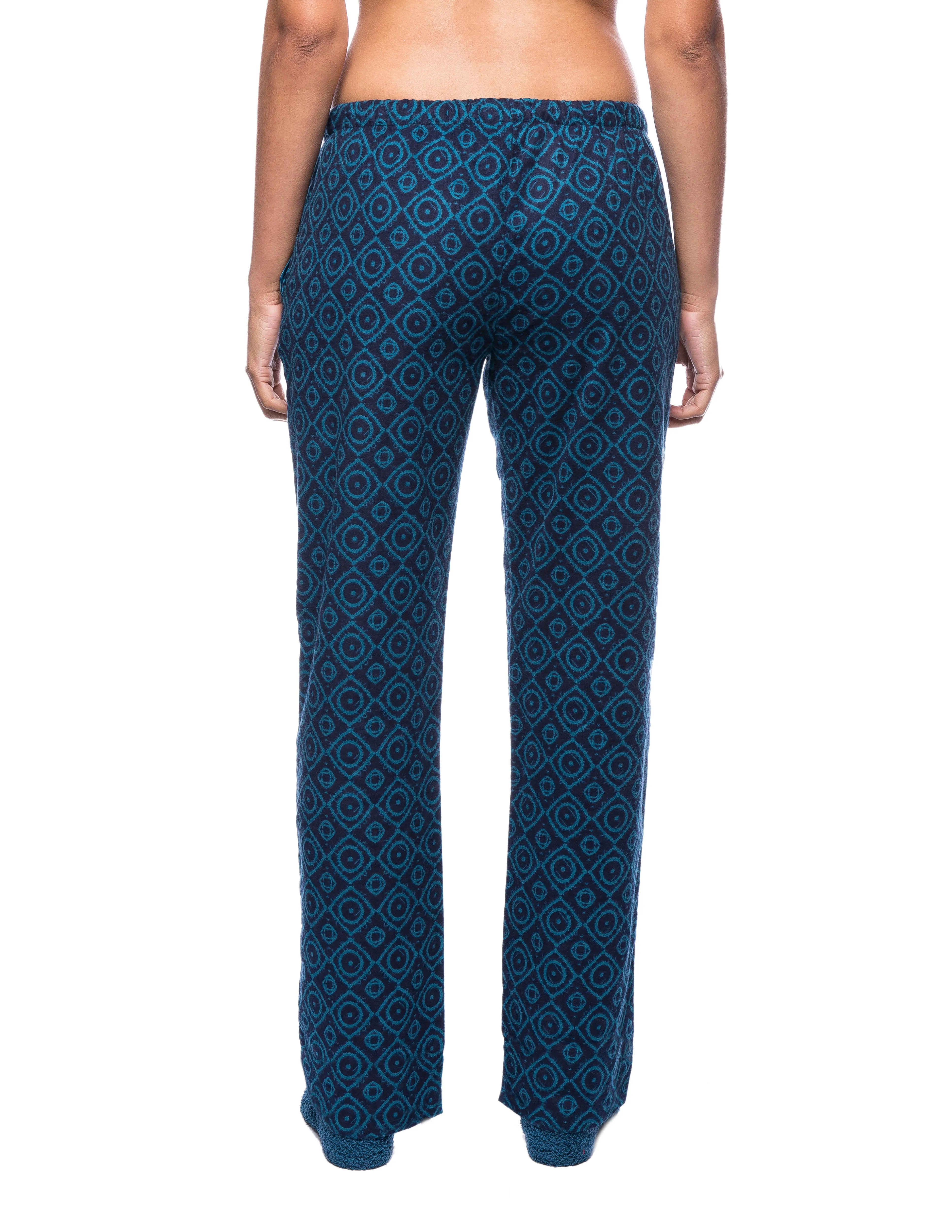 Womens Premium 100% Cotton Flannel Lounge Pants - Moroccan Navy/Teal