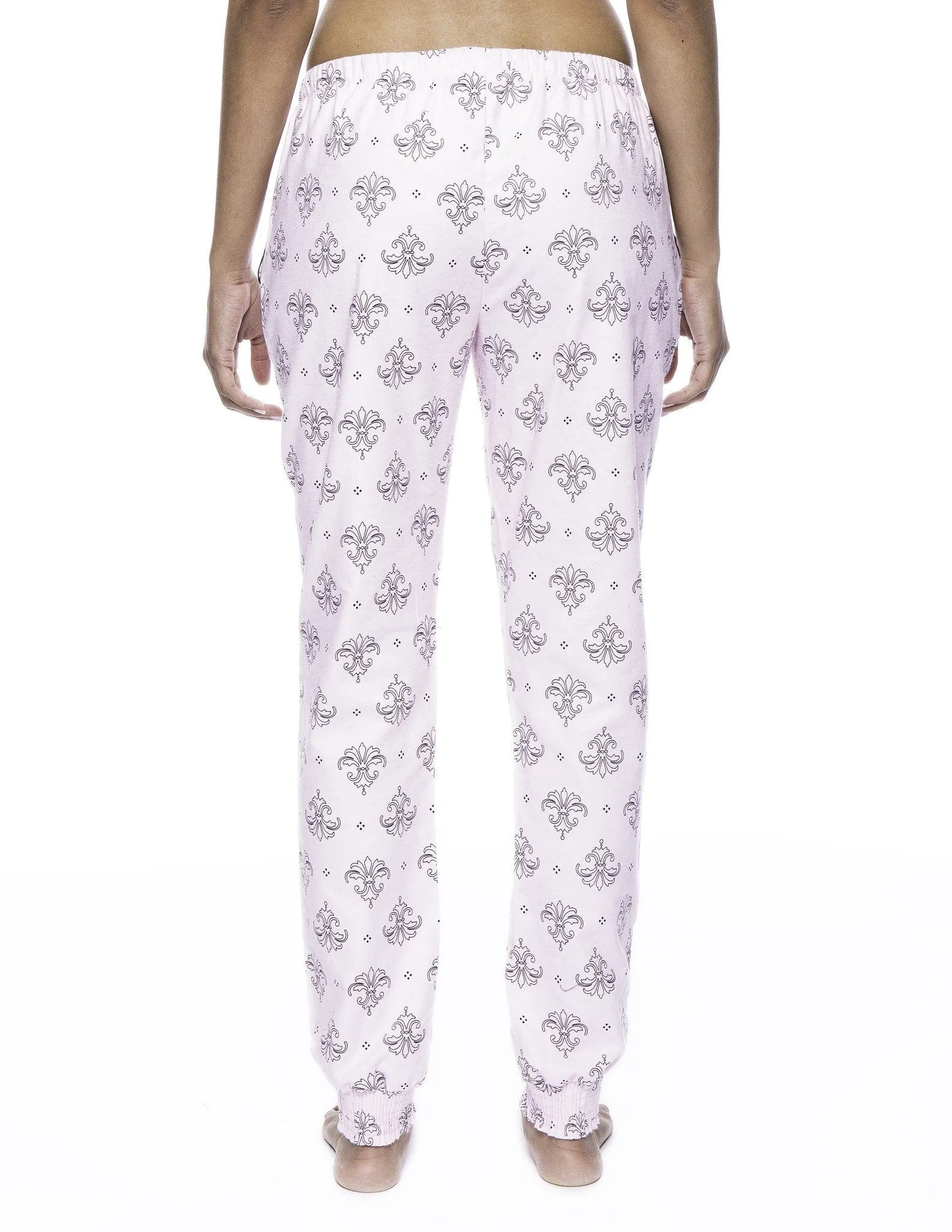 Women's Premium Flannel Jogger Lounge Pants - Fleur Pink/Black