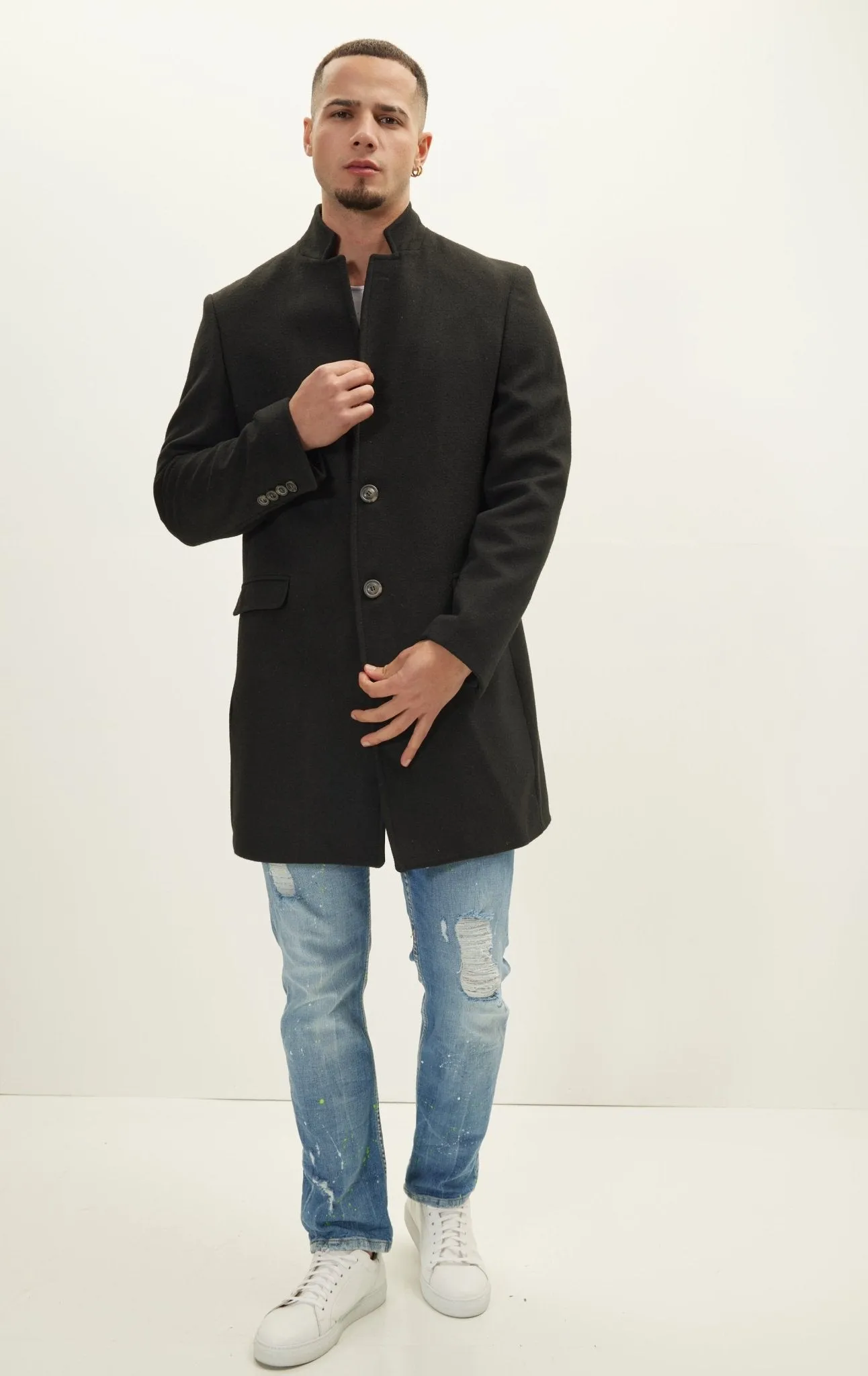 Wool Blend Peacoat - Black