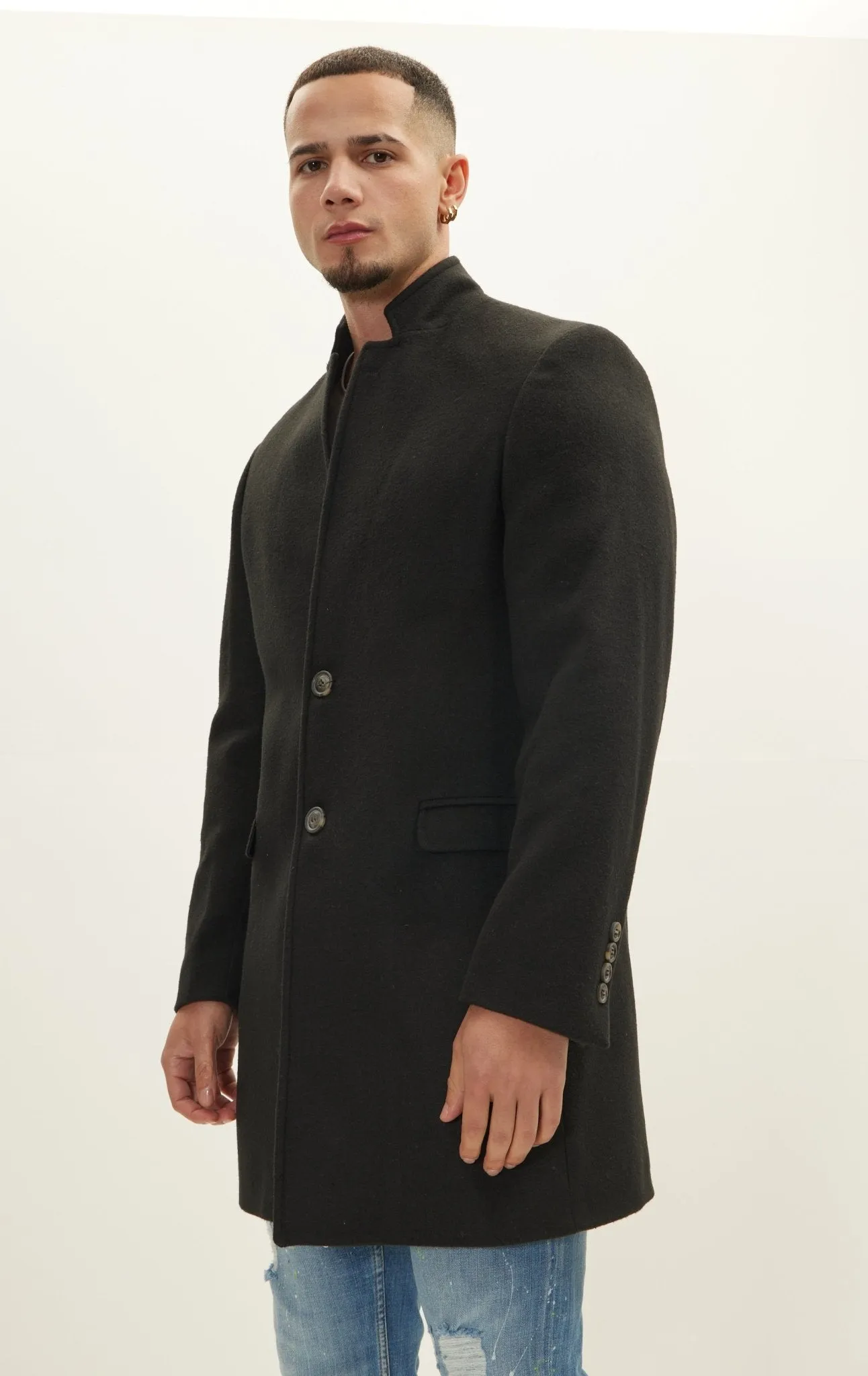 Wool Blend Peacoat - Black