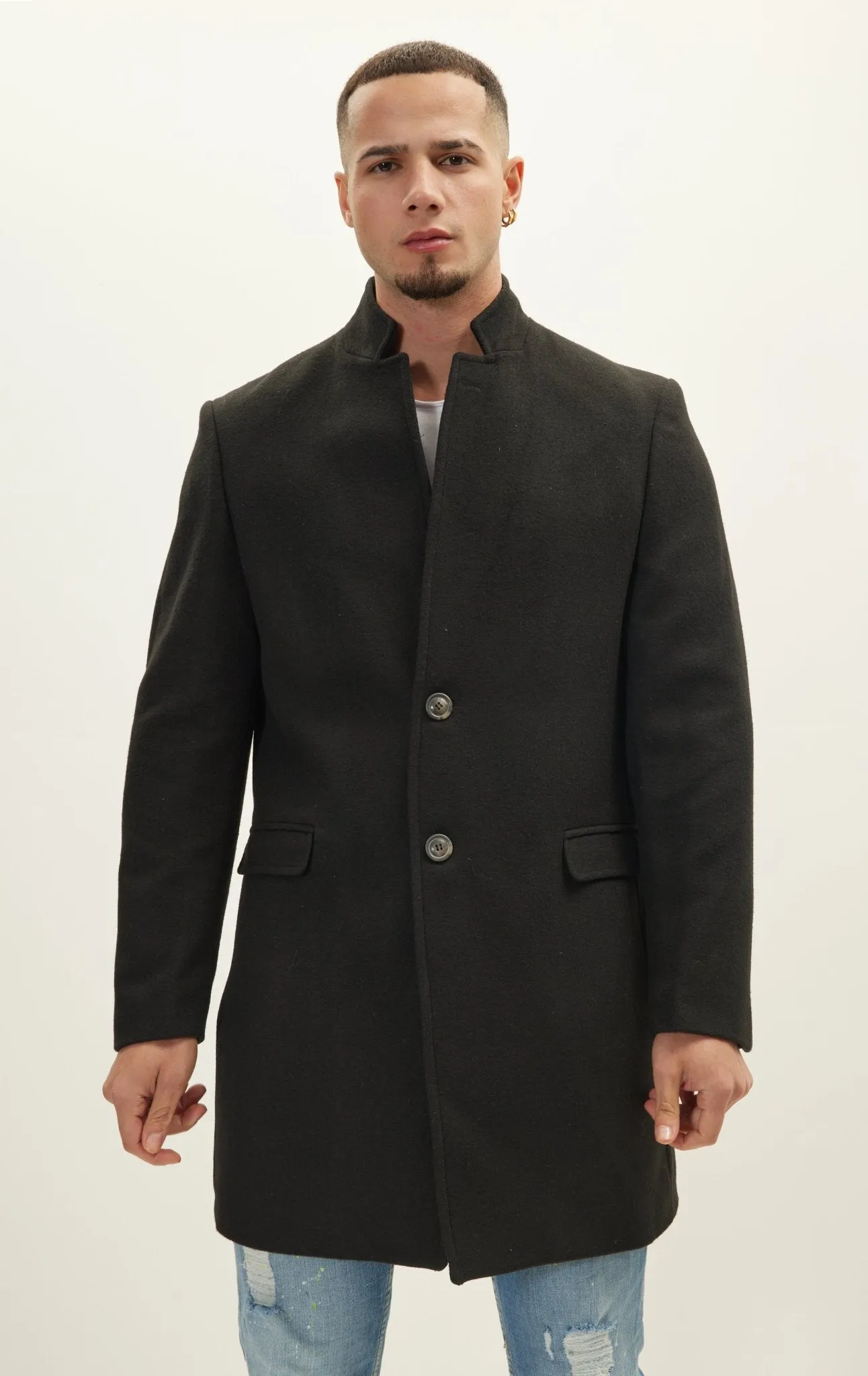 Wool Blend Peacoat - Black