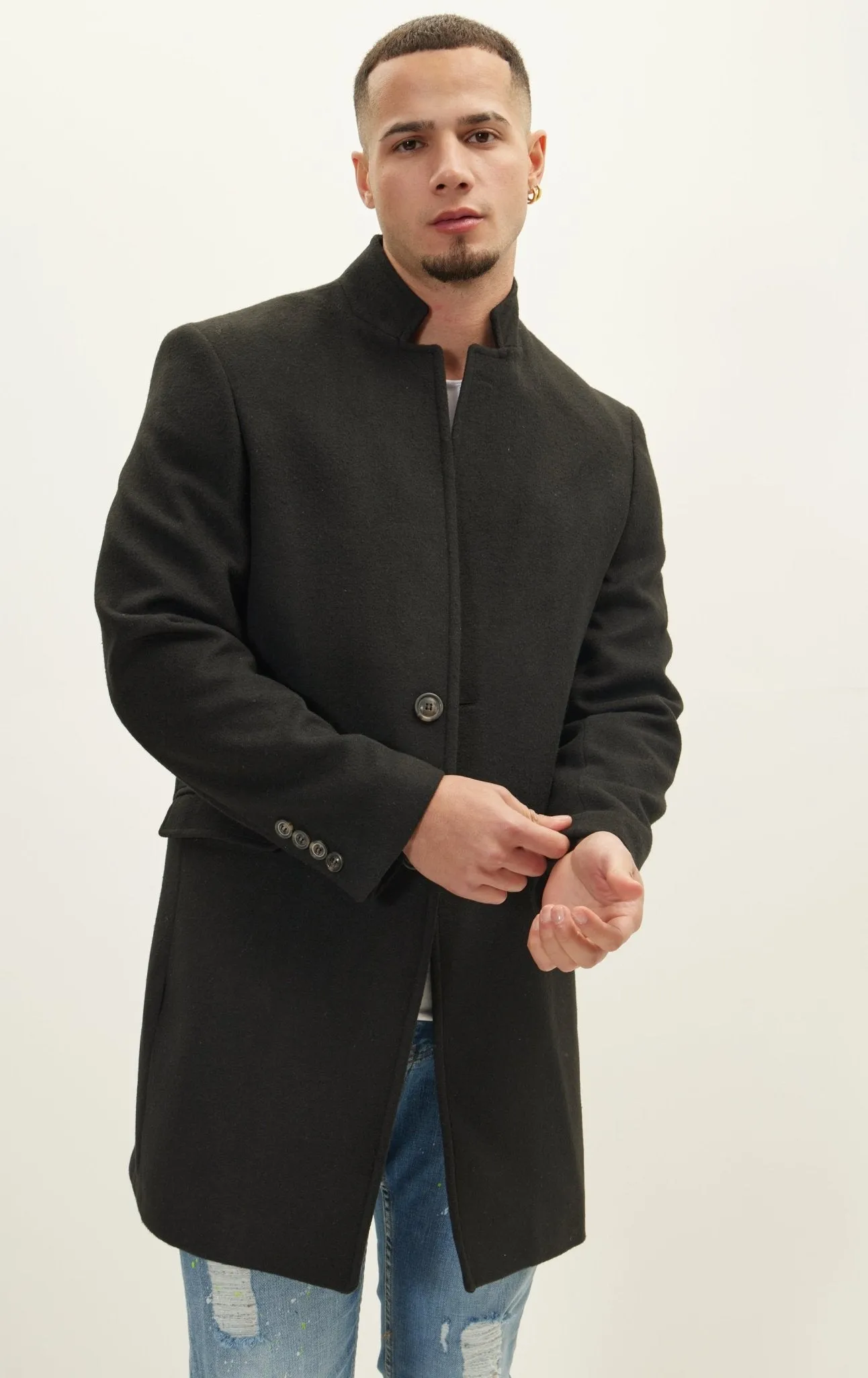 Wool Blend Peacoat - Black