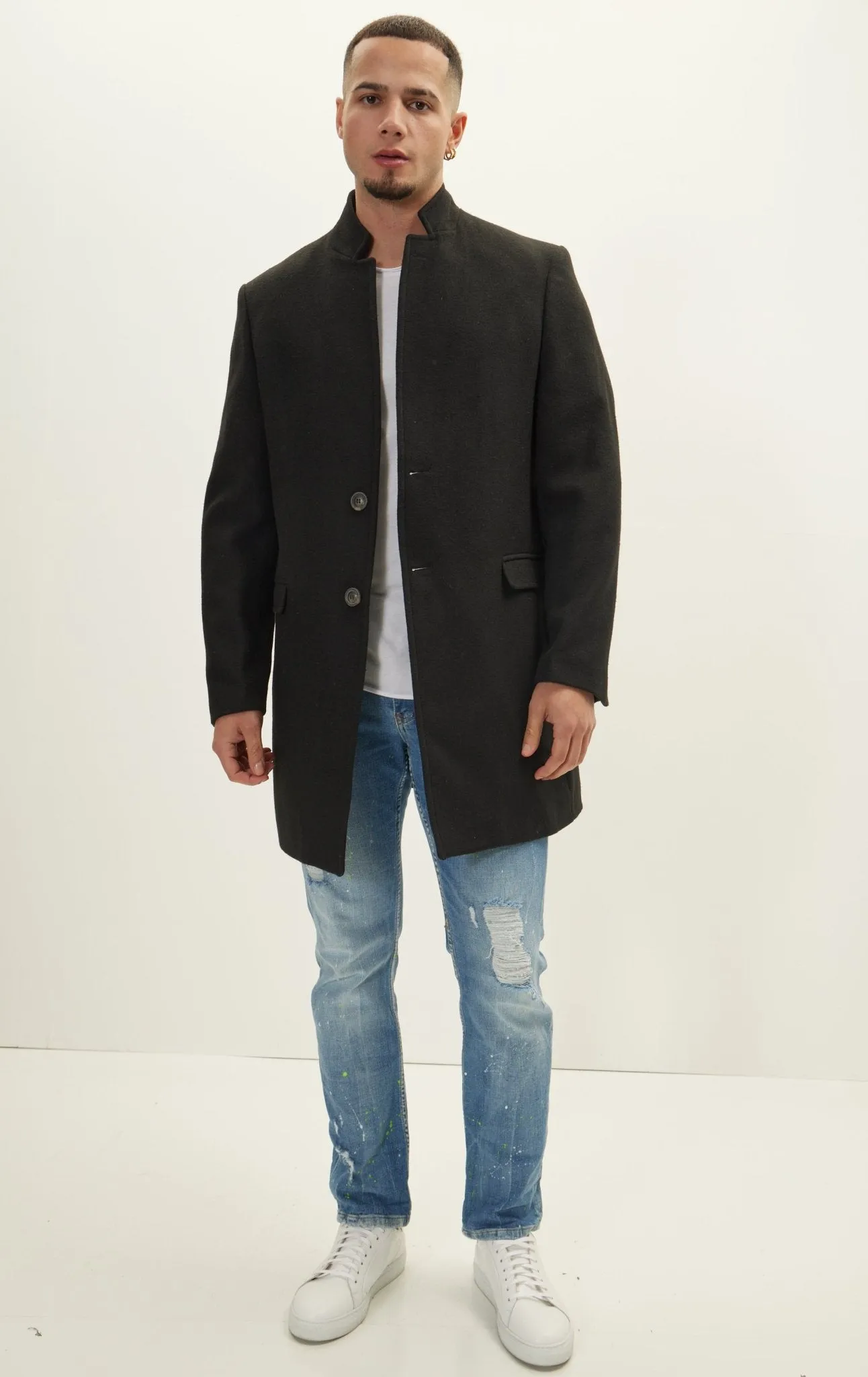 Wool Blend Peacoat - Black