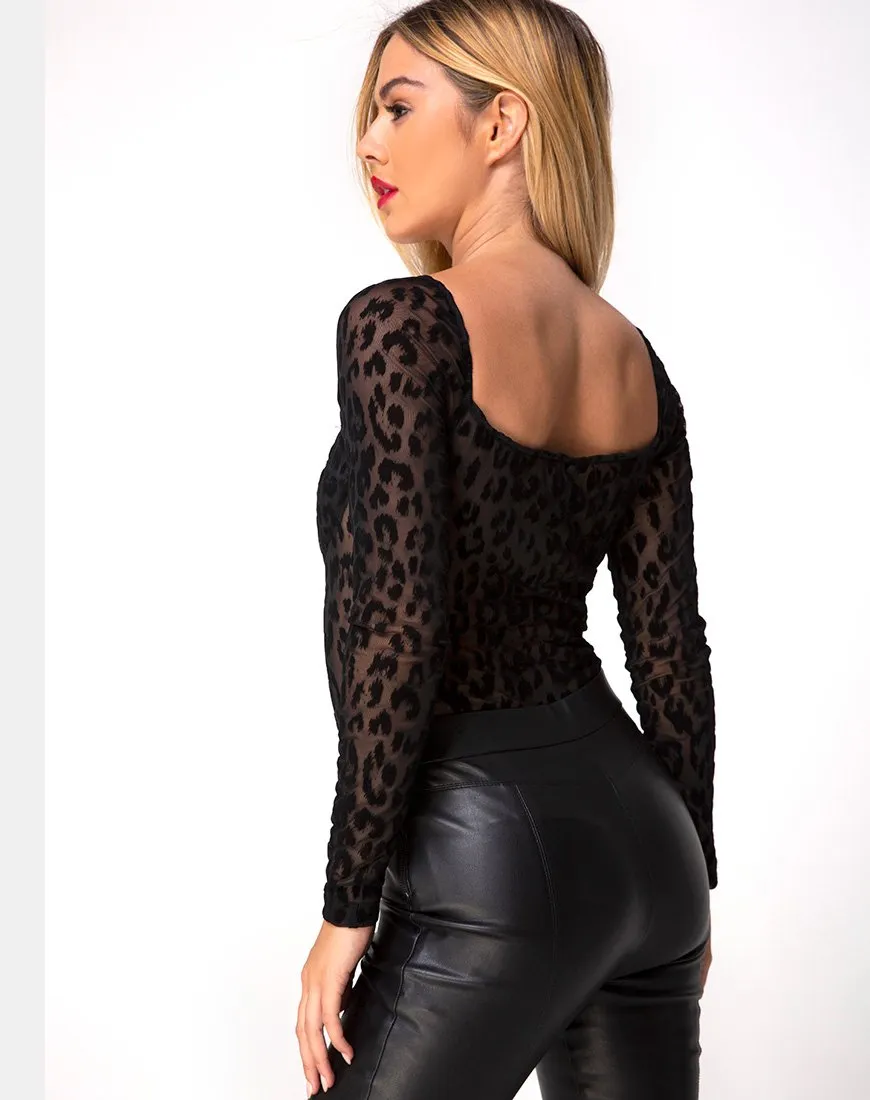 Yelica Longsleeve Bodice in Animal Net Black